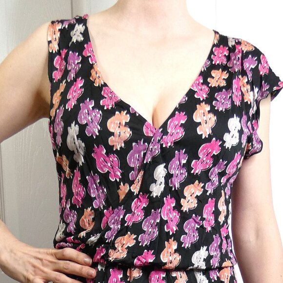 Andy Warhol Pepe Jeans Dollar Signs Wrap Dress M Novelty Pop-Art Punk Rock OOAK - Picture 2 of 14